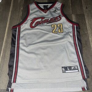 BOYS LARGE GRAY LEBRON JAMES CLEVELAND CAVALIERS STICHED ADIDAS NBA JERSEY #23